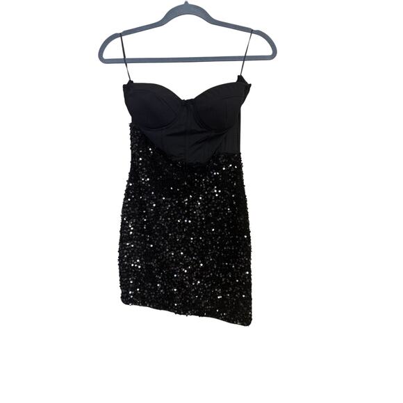 Fashion Nova Dresses & Skirts - FASHION NOVA ASYMETRICAL BLACK SEQUIN CORSET BUSTIER MINI DRESS MEDIUM PARTY